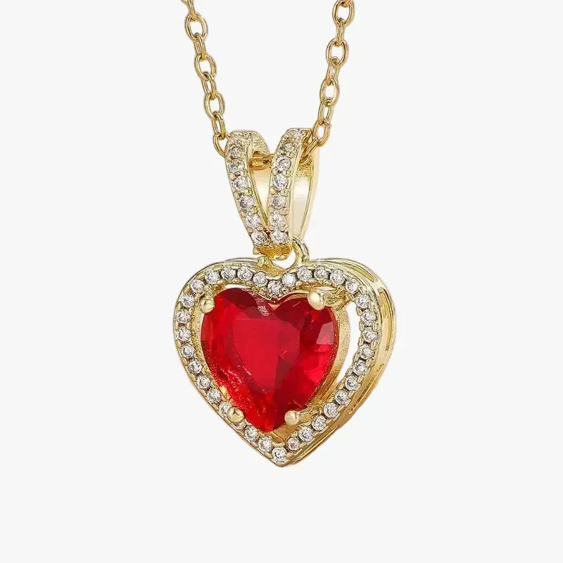 Gold Necklace Gobnait with Ruby Heart