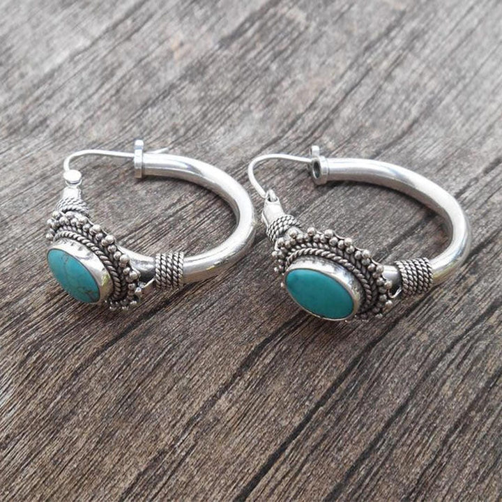 Silver Hoop Earrings Nuala with Turquoise