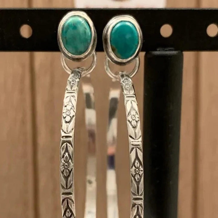 Silver Drop Earrings with Carnelian and Floral Motif