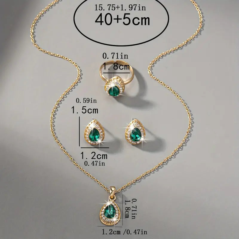 Gold Jewellery Set Órla with Emerald Teardrop