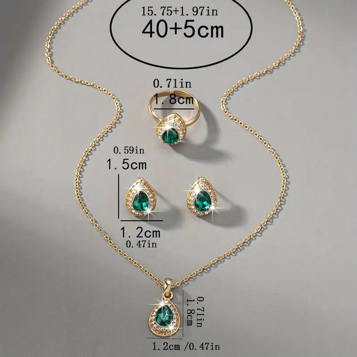 Gold Jewellery Set Órla with Emerald Teardrop
