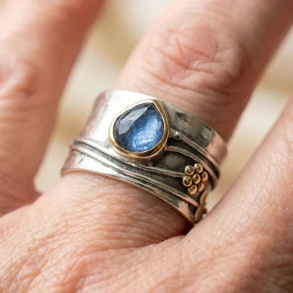 Gold &amp; Silver Band Ring Saoirse with Sapphire