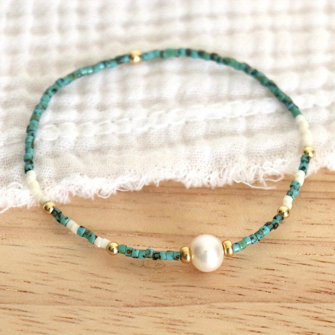 Turquoise Beaded Bracelet Nóra with Pearl