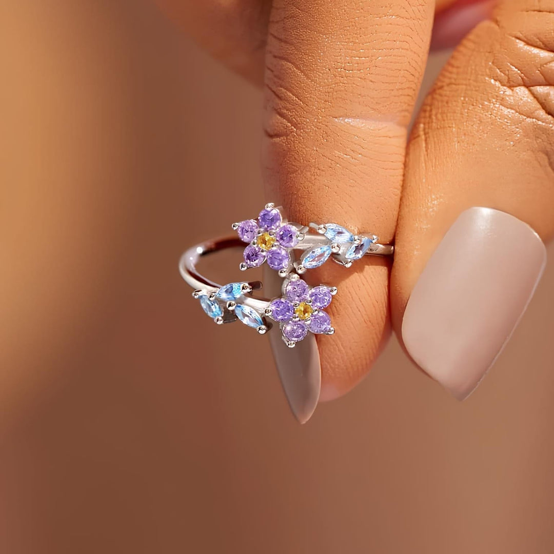 Silver Floral Ring Méabh with Amethyst and Blue Topaz