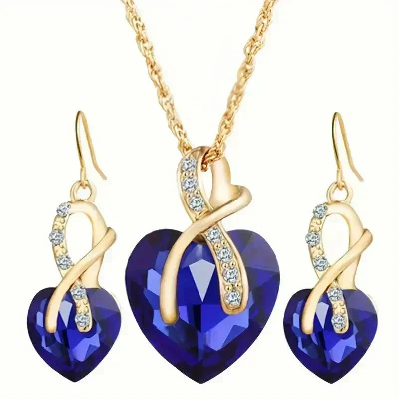 Gold Necklace Set Neasa with Blue Sapphire Hearts
