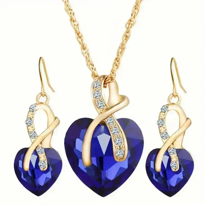 Gold Necklace Set Neasa with Blue Sapphire Hearts
