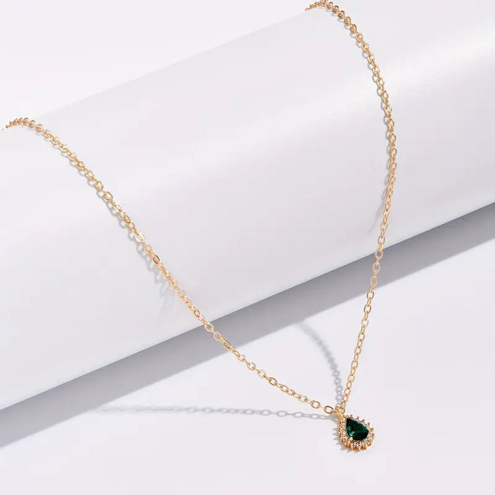Gold Necklace Deirdre with Emerald Teardrop