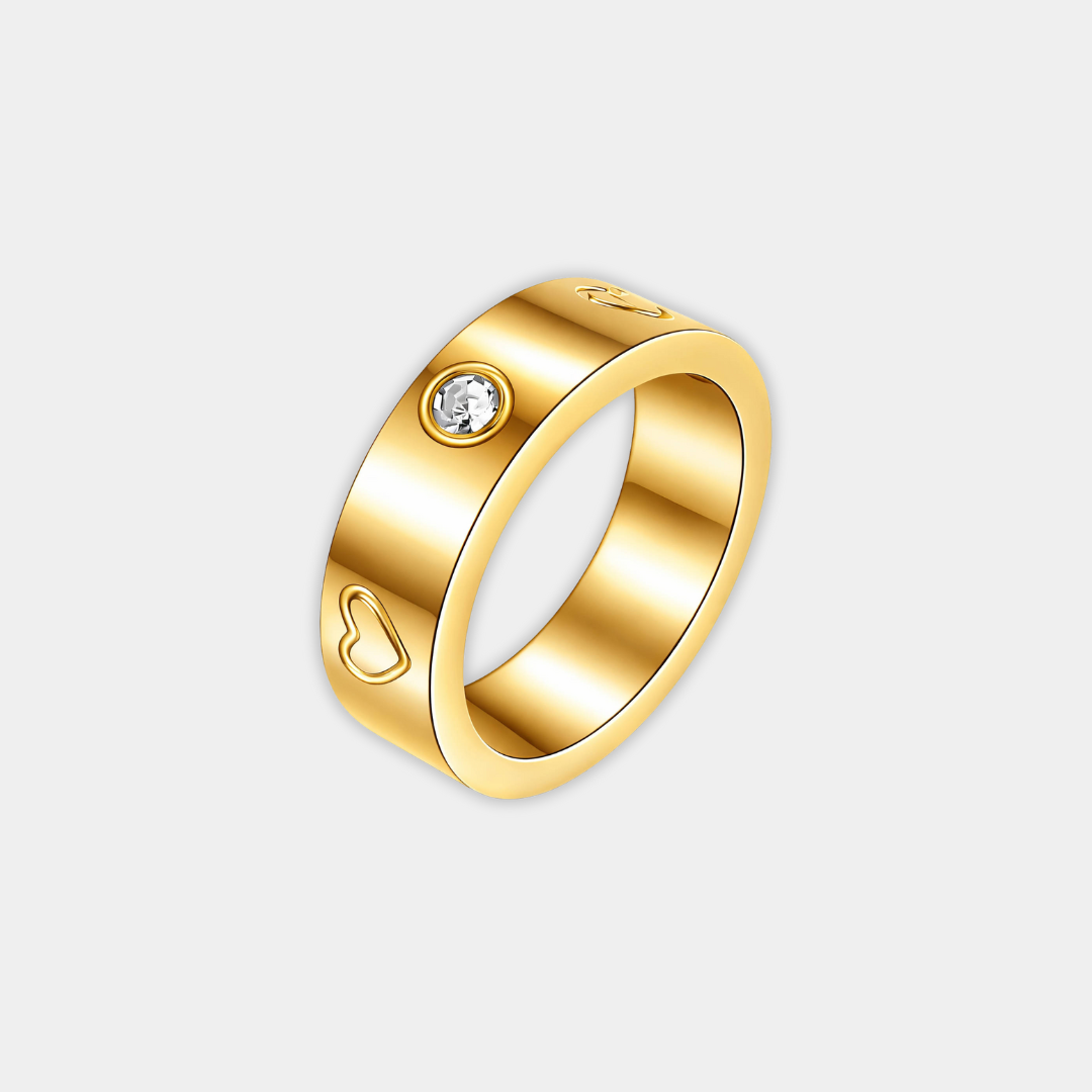 Silver Band Ring Ciara with Crystal &amp; Hearts