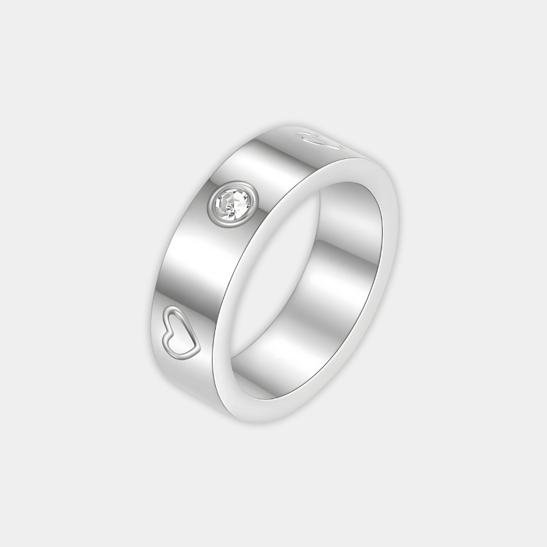 Silver Band Ring Ciara with Crystal &amp; Hearts