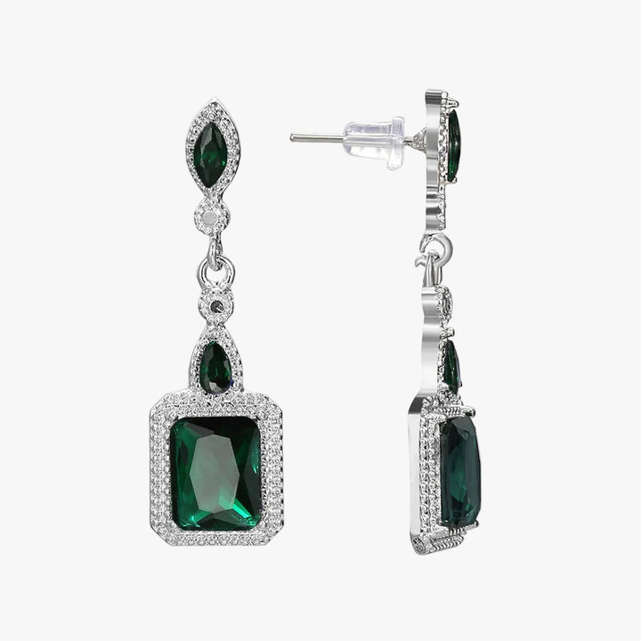 Silver Drop Earrings Maeve with Emerald