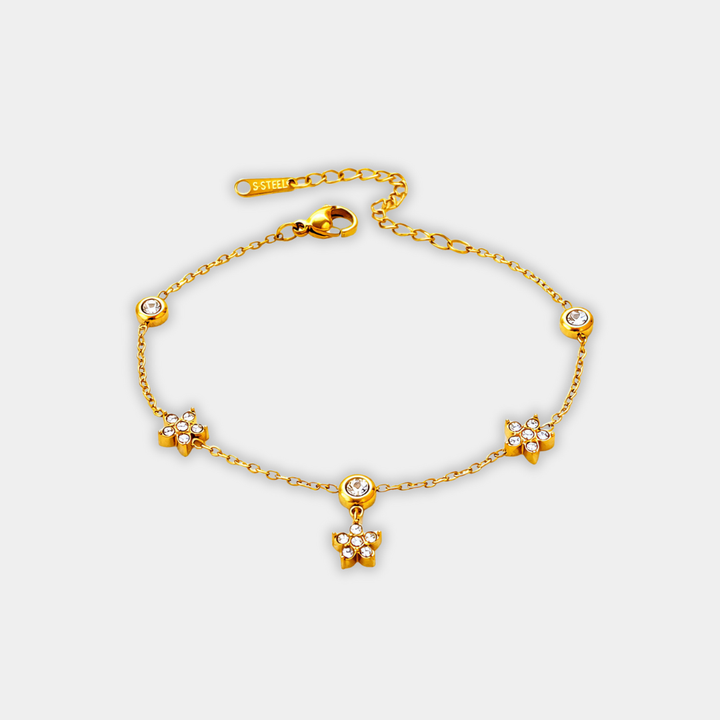 Gold Chain Bracelet Gráinne with Zirconia Flowers