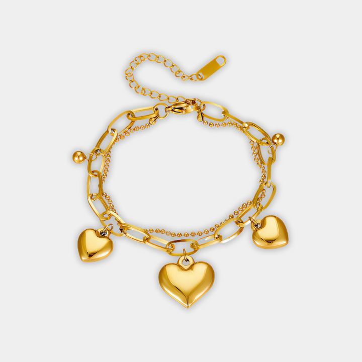 Gold Charm Bracelet Ciara with Hearts