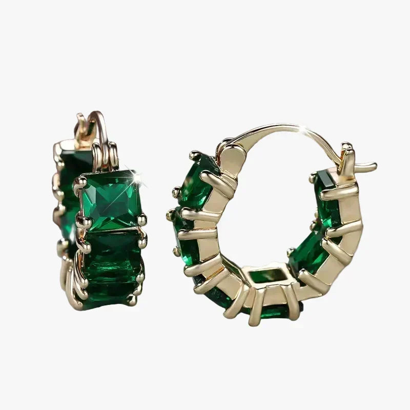 Gold Hoop Earrings Niamh with Emerald