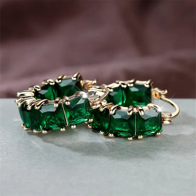 Gold Hoop Earrings Niamh with Emerald