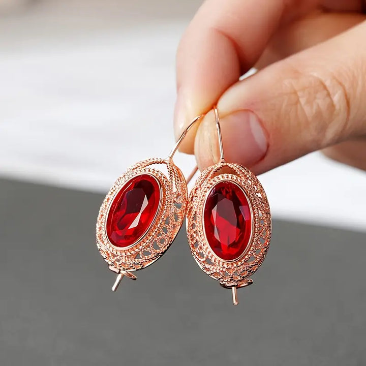Rose Gold Drop Earrings Siobhán with Ruby
