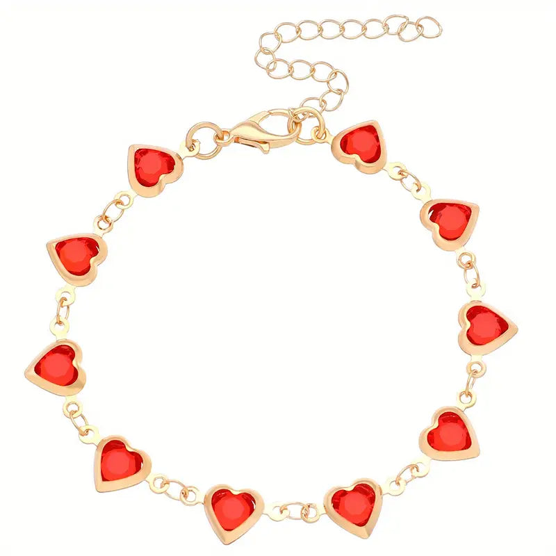 Gold Link Bracelet Aislinn with Ruby Hearts