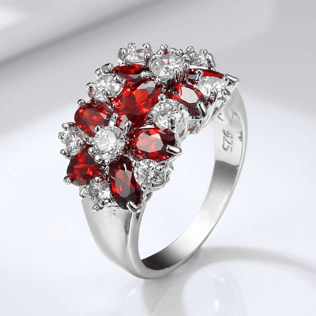 Silver Ring Órla with Garnet &amp; Zirconia