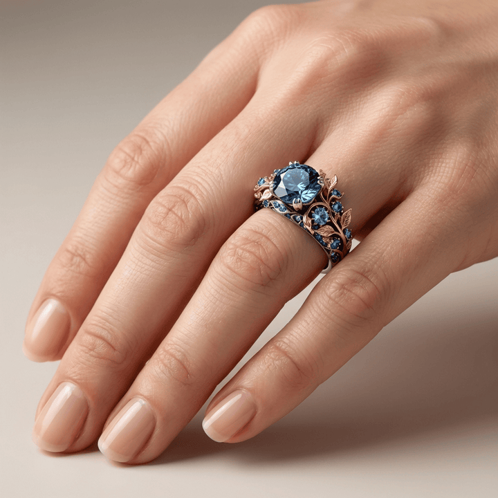 Gold &amp; Silver Ring Béibhinn with Blue Sapphire