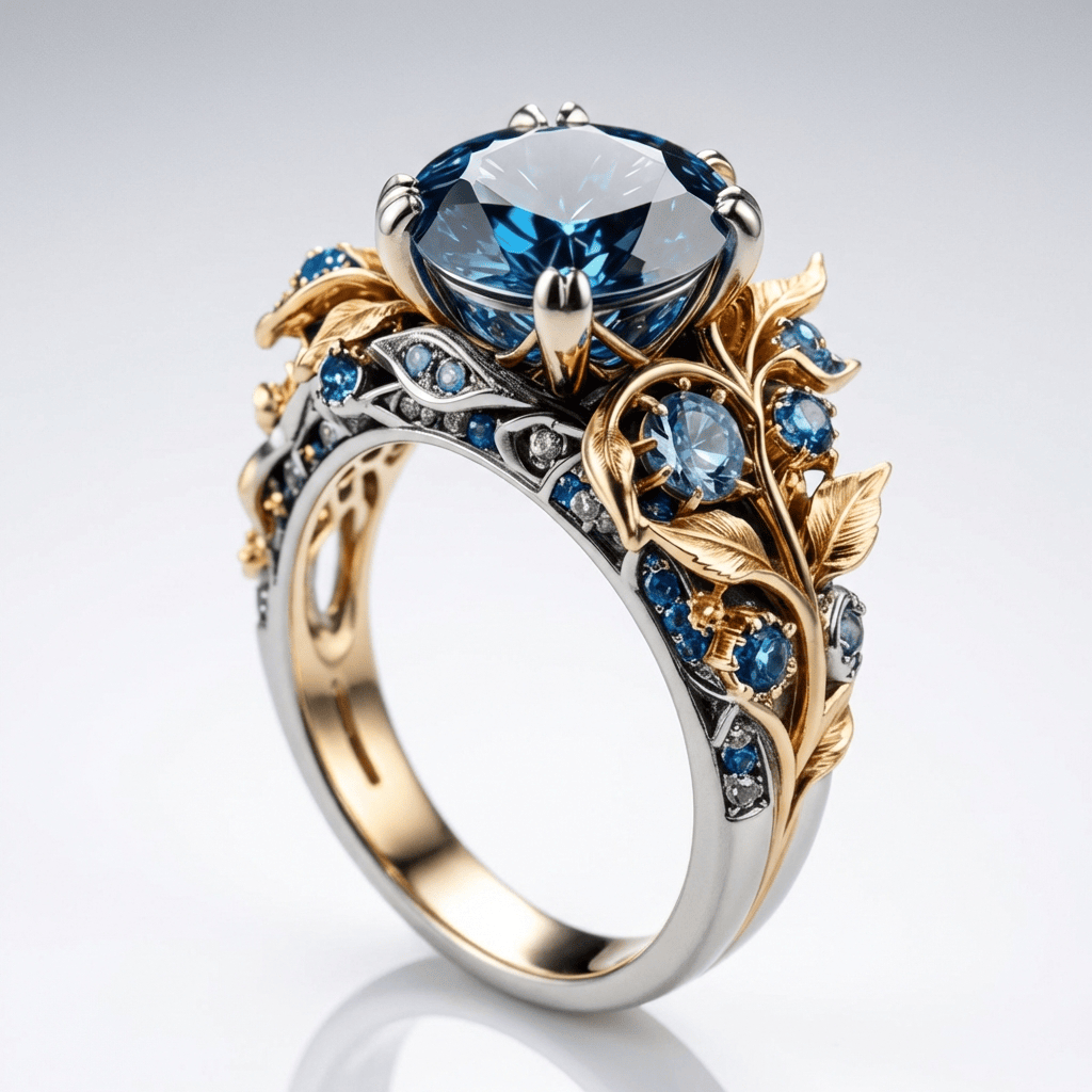 Gold &amp; Silver Ring Béibhinn with Blue Sapphire