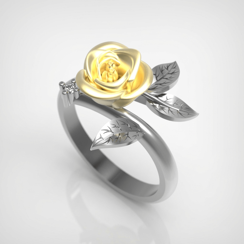 Gold &amp; Silver Ring Róisín with Golden Rose