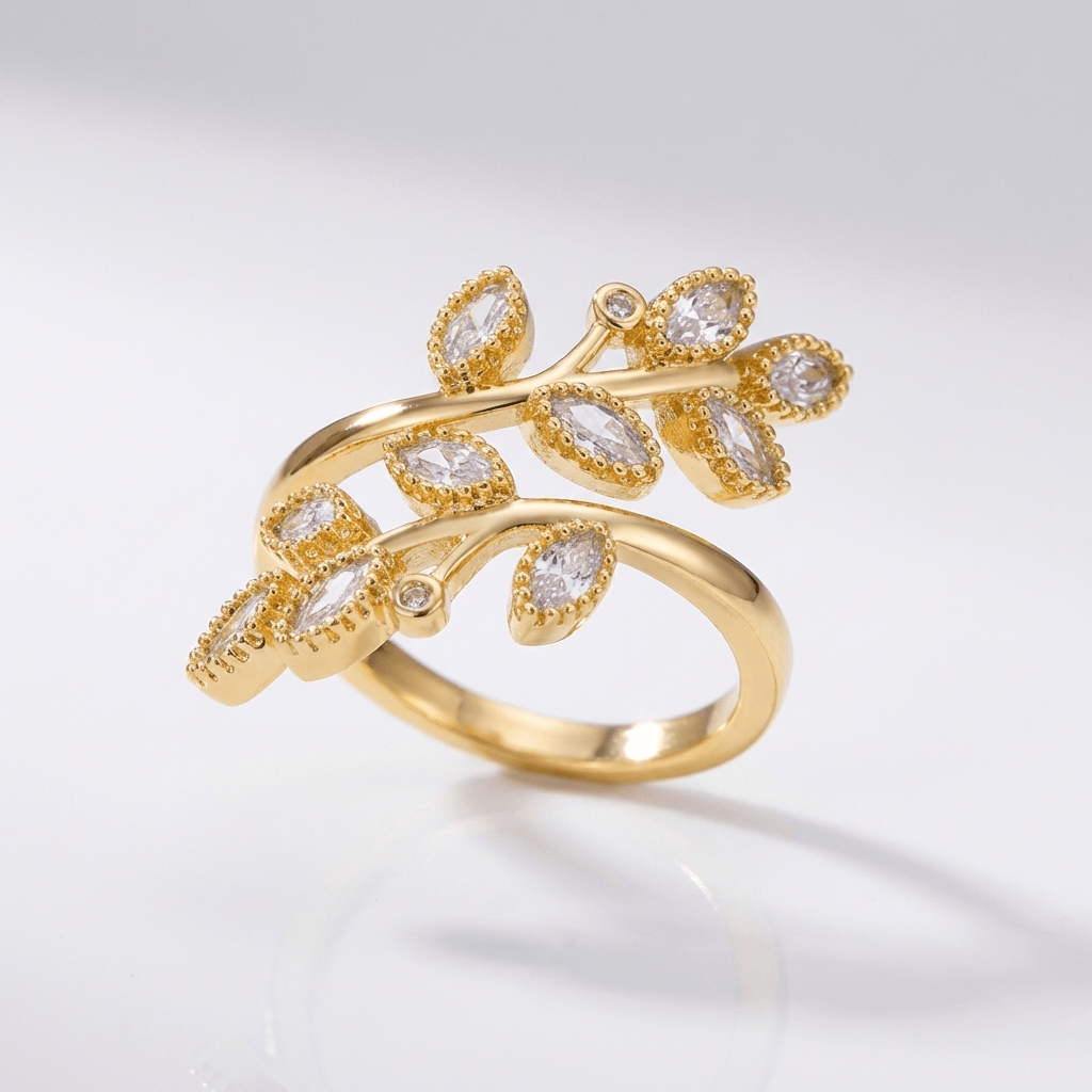 Gold Ring Laoise with Multicoloured Leaf Stones