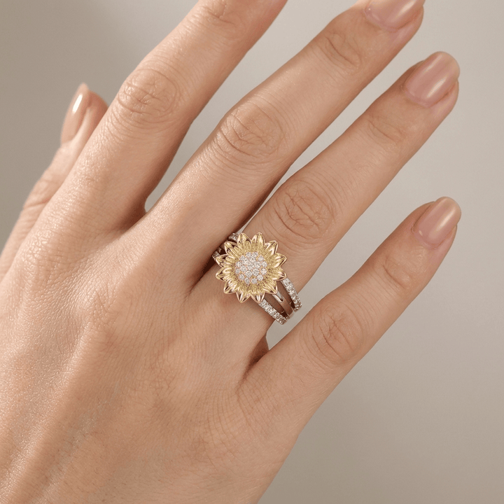 Gold &amp; Silver Ring Áine with Sunflower