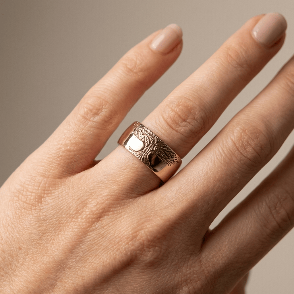 Silver Band Ring Fiadh with Tree of Life Motif