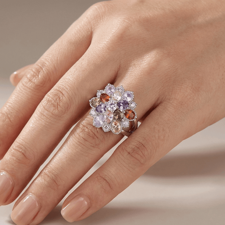 Silver Ring Eithne with Multicoloured Flower Stones