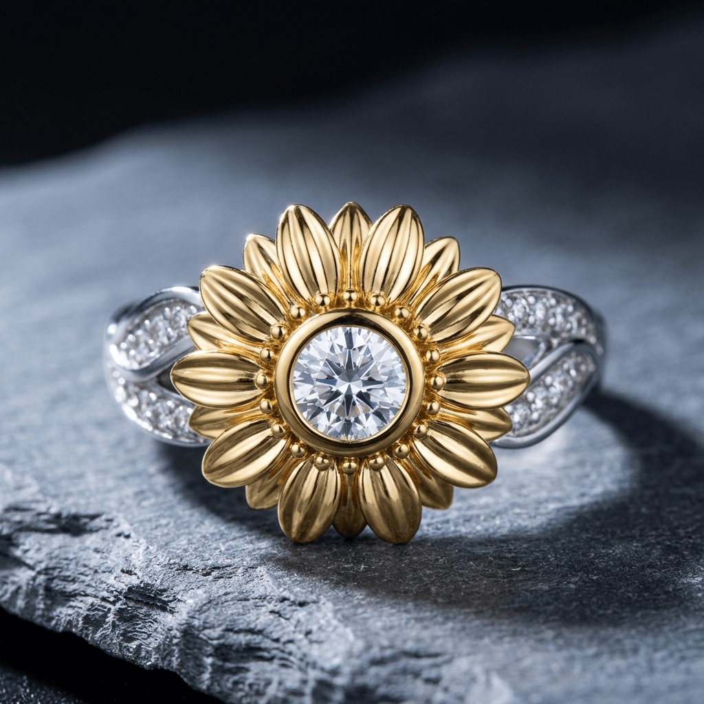 Gold &amp; Silver Ring Méabh with Sunflower