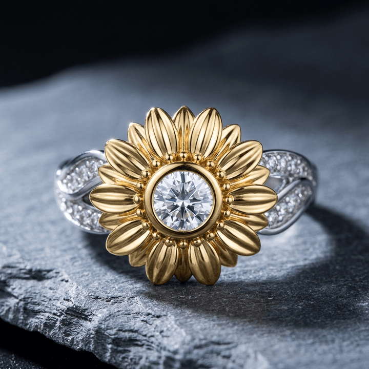 Gold &amp; Silver Ring Méabh with Sunflower