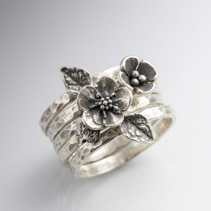 Silver Ring Deirdre with Floral Motif