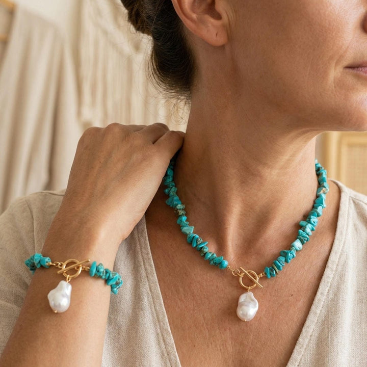 Turquoise Necklace Set Deirbhile with Baroque Pearl