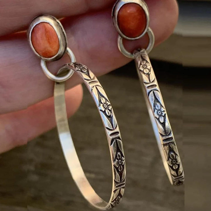 Silver Hoop Earrings Cobh with Carnelian