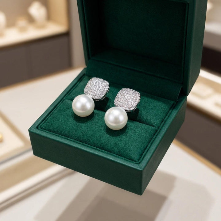 Silver Drop Earrings Bríd with Pearl and Zirconia