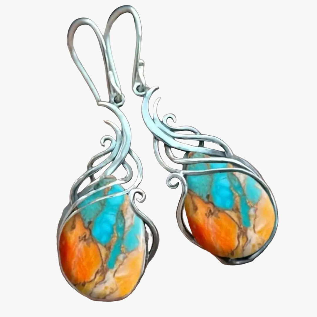 Silver Drop Earrings with Turquoise and Spiny Oyster