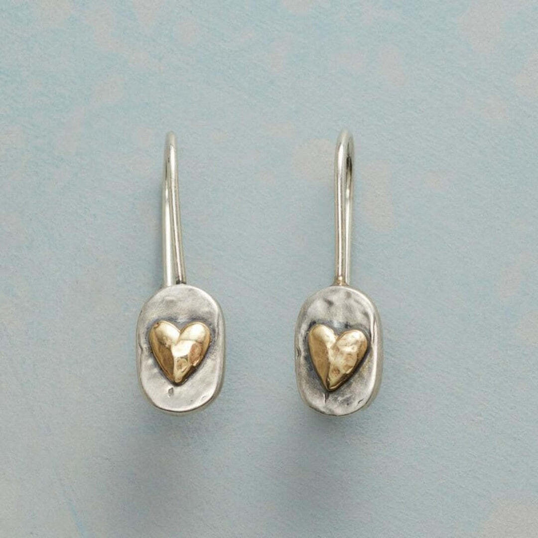 Gold &amp; Silver Drop Earrings Maeve with Heart Motif