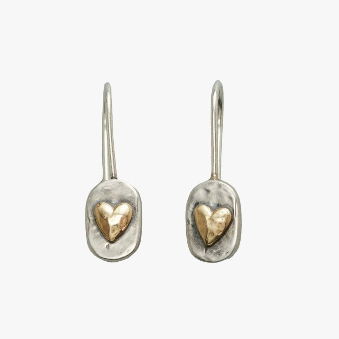 Gold &amp; Silver Drop Earrings Maeve with Heart Motif