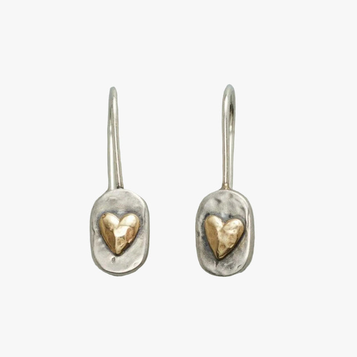 Gold &amp; Silver Drop Earrings Maeve with Heart Motif
