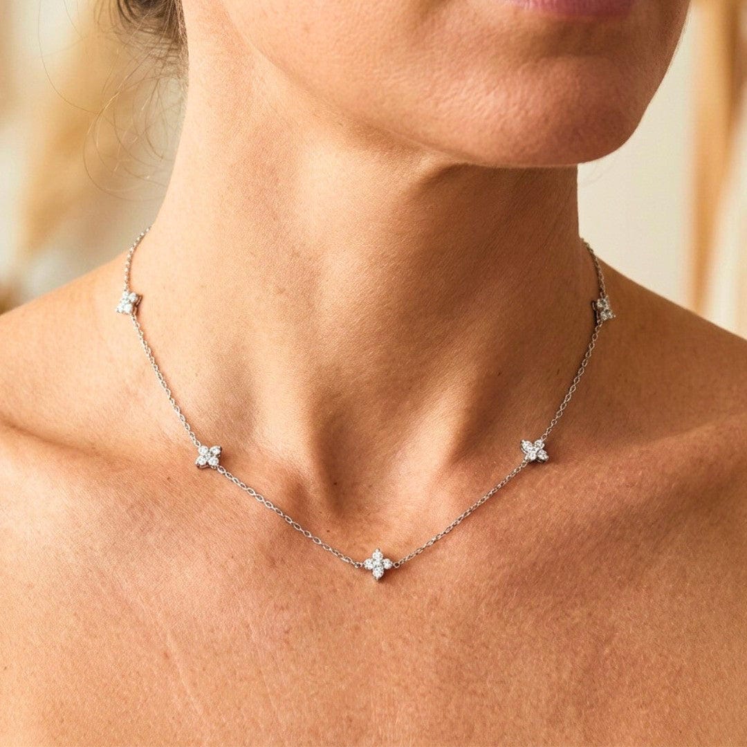 Gold Necklace Darina with Zirconia Flower Stations