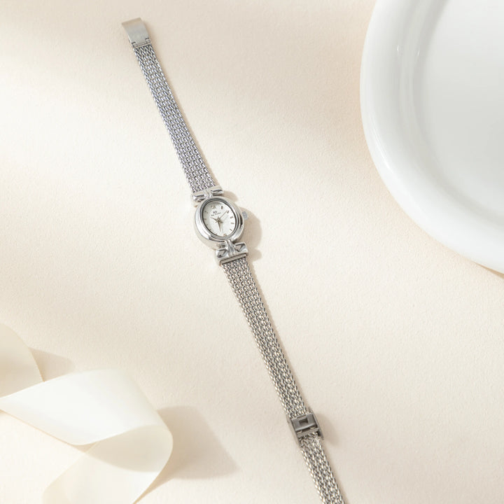 Silver Watch Fionnuala with Oval Dial and Woven Strap