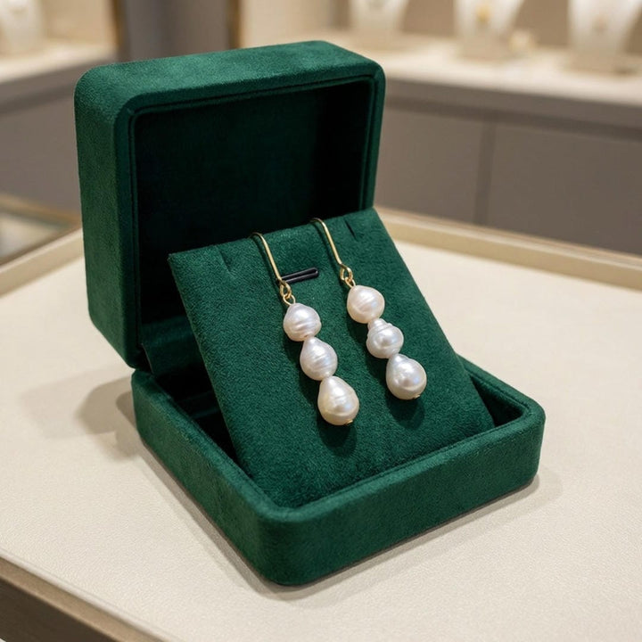 Gold Drop Earrings Dáiríne with Baroque Pearls