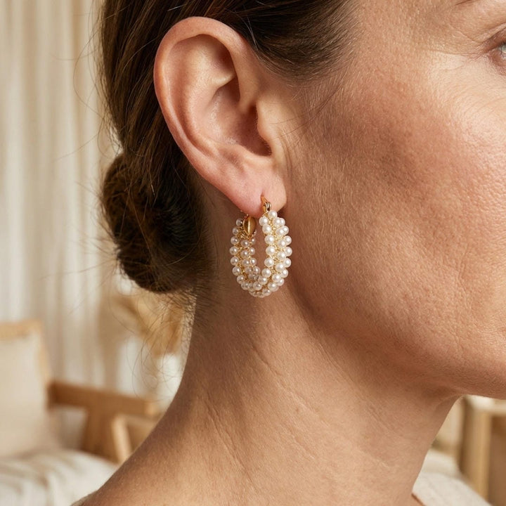 Gold Hoop Earrings Sinéad with Pearls