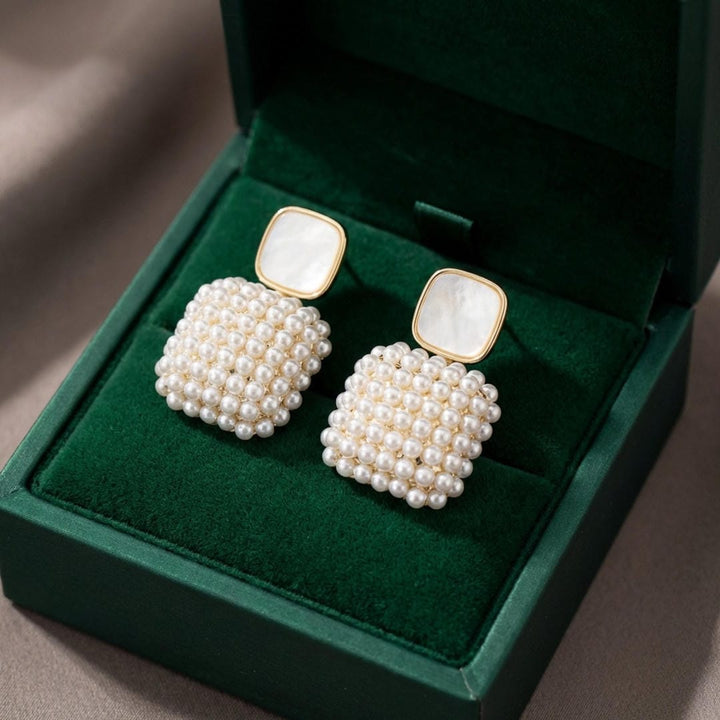 Gold Drop Earrings Cara with Pearl Cluster