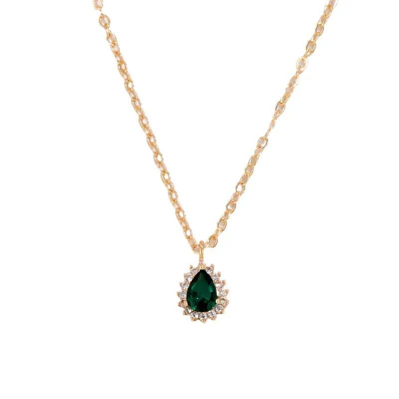 Gold Necklace Deirdre with Emerald Teardrop