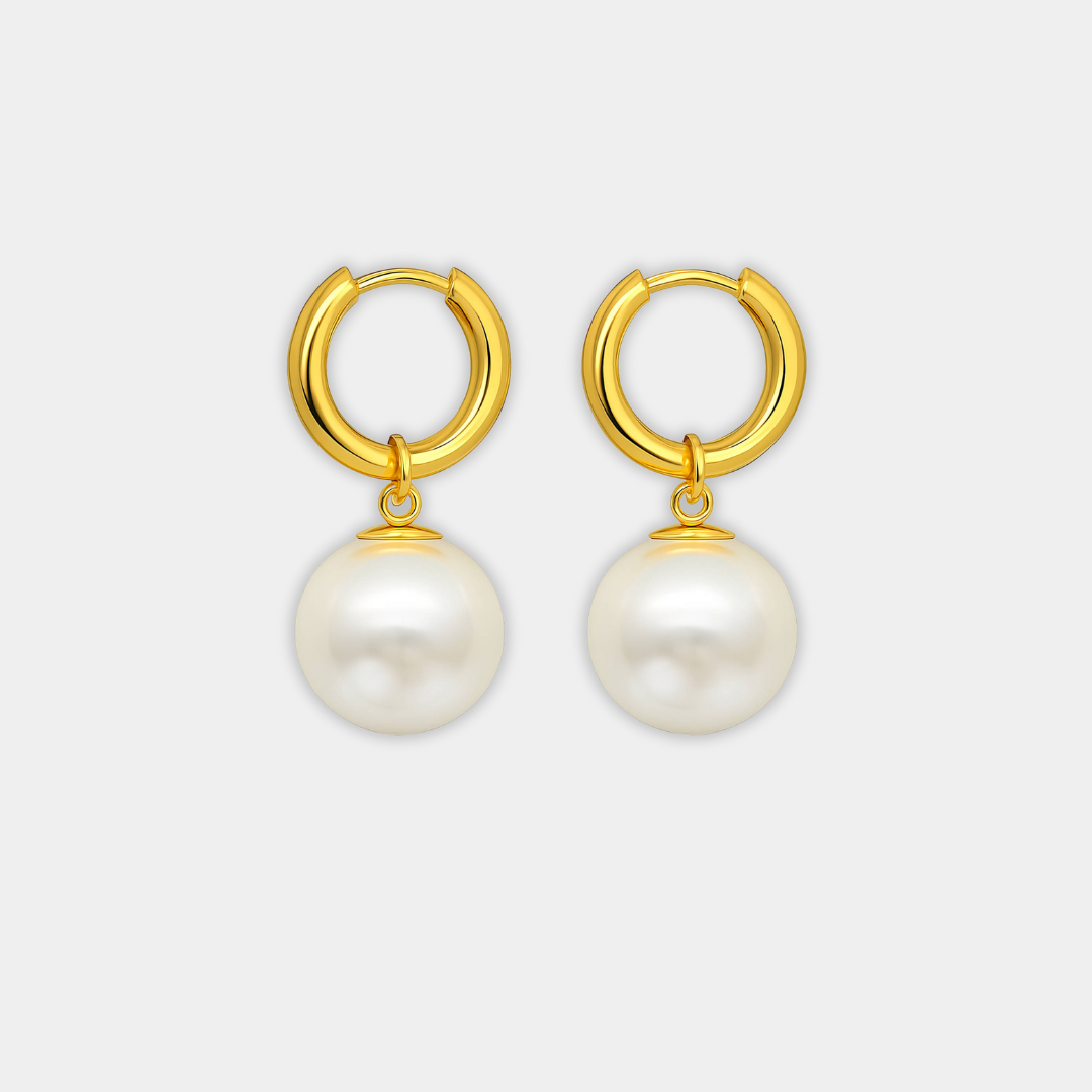 Gold Hoop Earrings Bríd with Pearl Drop
