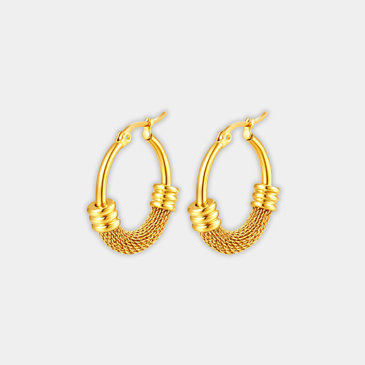 Gold Hoop Earrings Treasa with Chain Structure