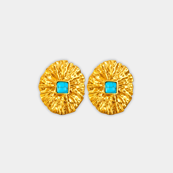 Gold Stud Earrings Eithne with Turquoise