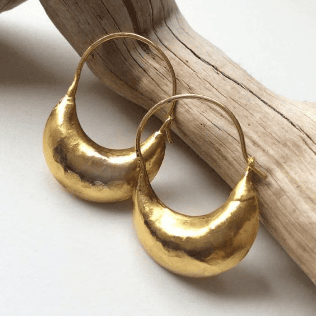Gold Hoop Earrings Kenmare with Hammered Finish