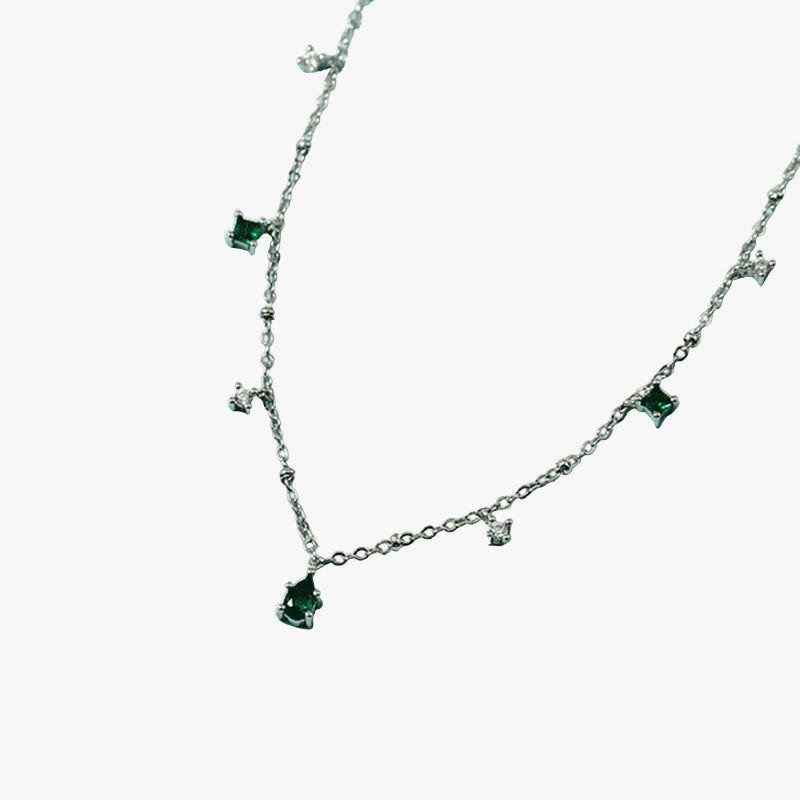 Silver Station Necklace Saoirse with Emerald