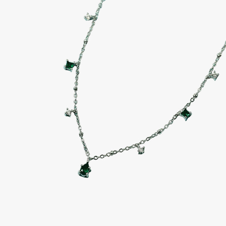 Silver Charm Necklace with Green Emerald Crystals